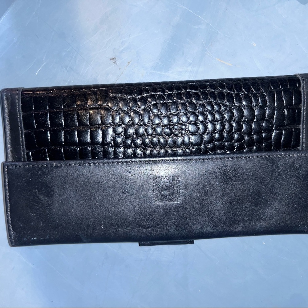 Anne Klein Black Faux-Crocodile Leather Clutch Wallet